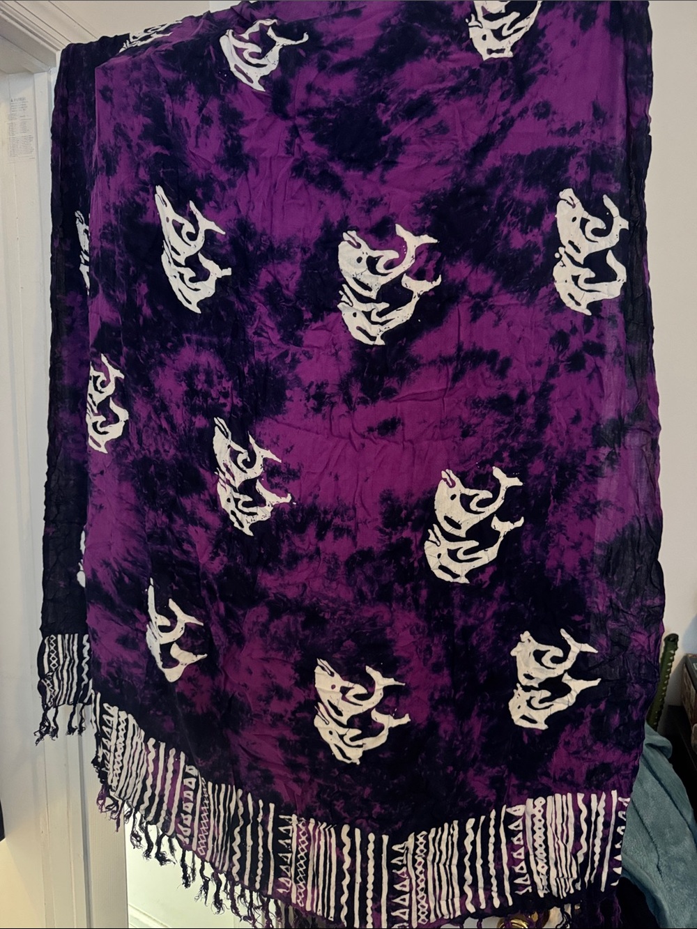 Vintage Y2K Purple Tie-Dye Beach Cover Up Shawl Skirt with White Dolphin Motif